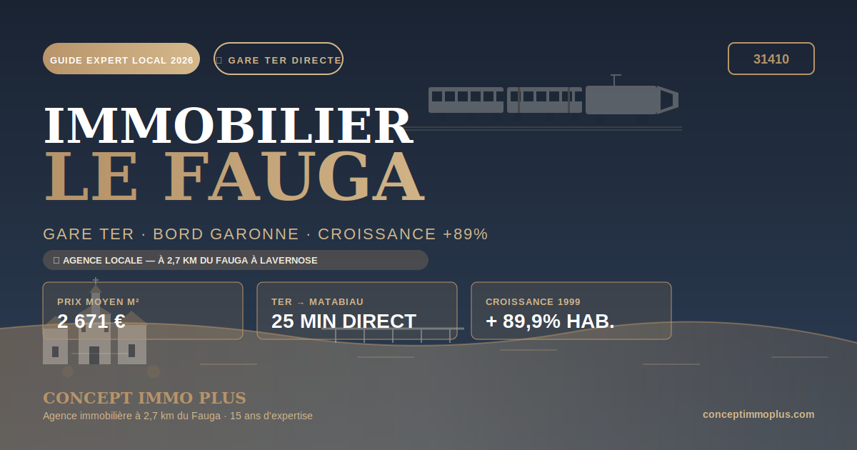 Immobilier Le Fauga 31410 en 2026 - Bourg rural avec gare TER directe Toulouse, Garonne et croissance démographique +89,9% - Concept Immo Plus