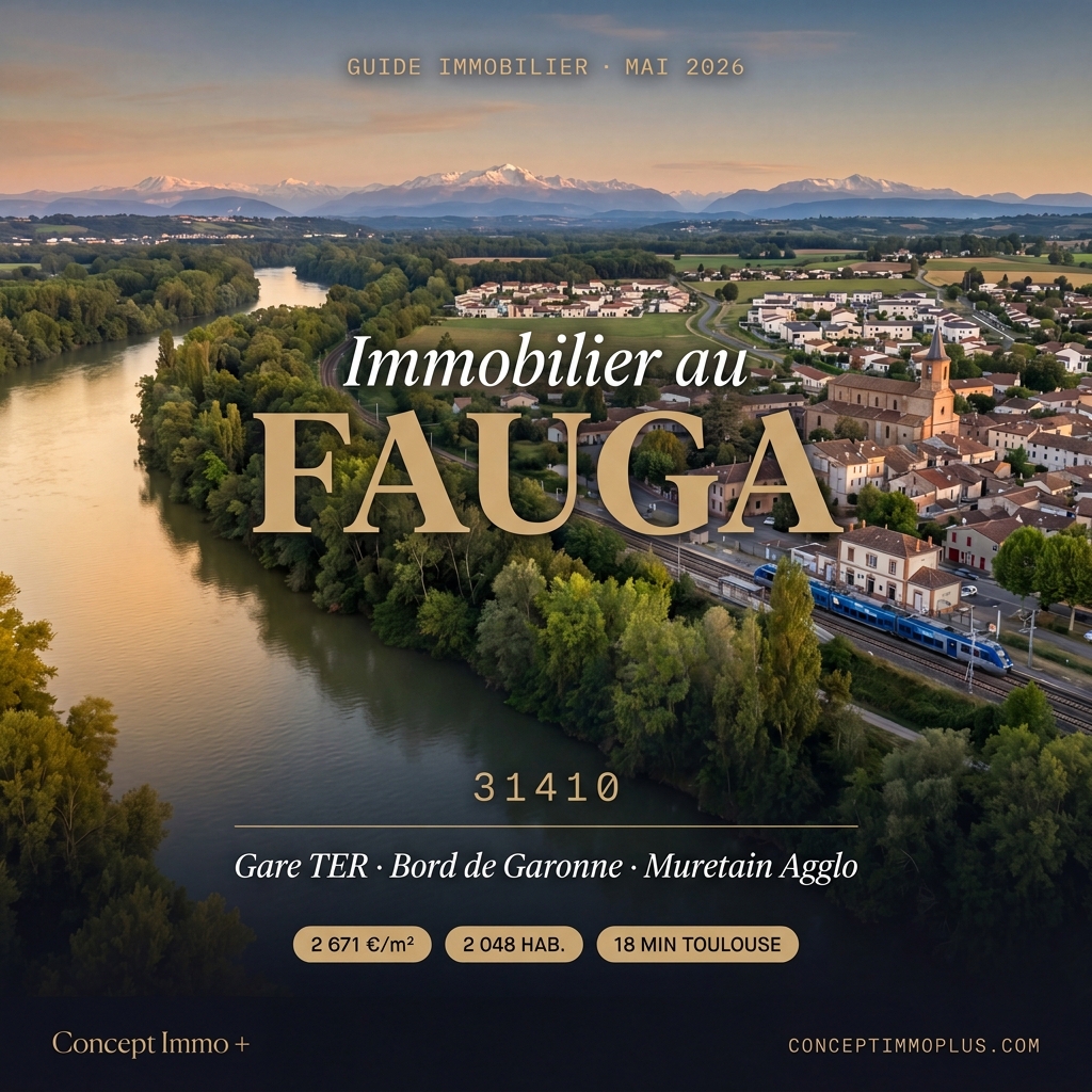 Immobilier Le Fauga 31410 en 2026 - Gare TER 18 min Toulouse, bord de Garonne, Muretain Agglo - Concept Immo +