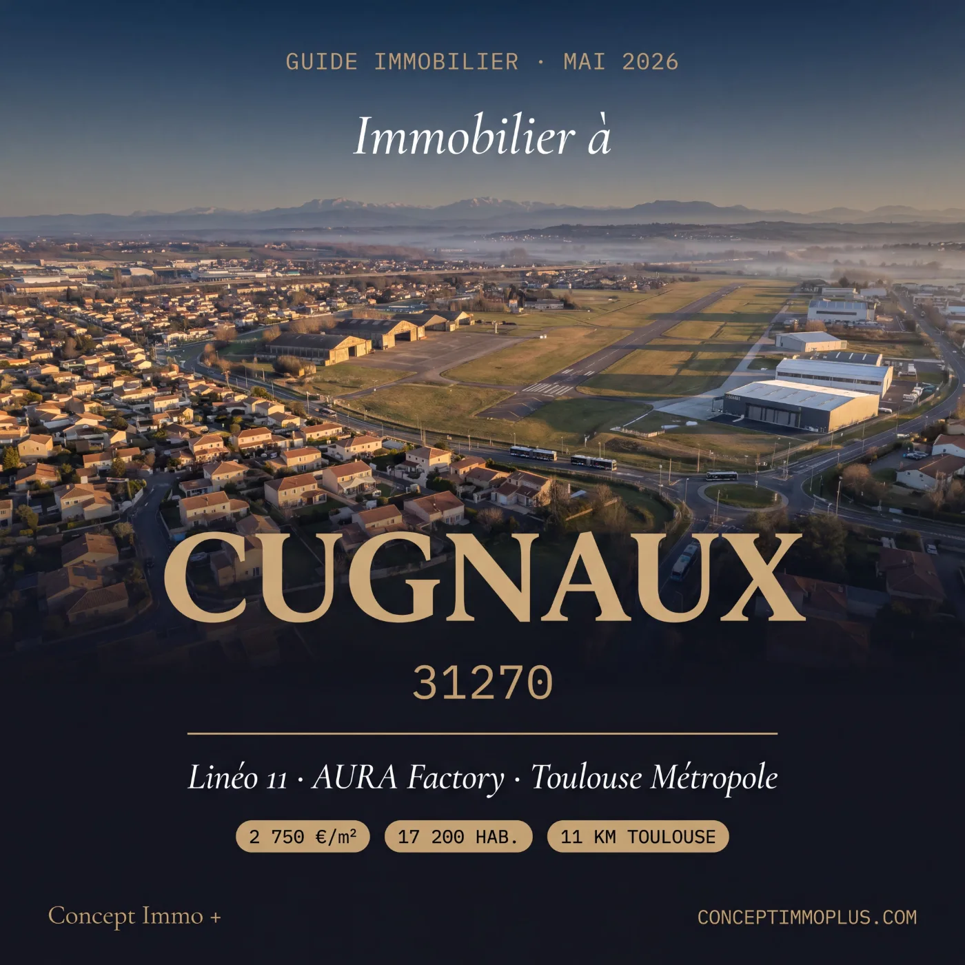 Immobilier Cugnaux 31270 en 2026 - Linéo 11, AURA Factory Daher 1 600 emplois, Toulouse Métropole - Concept Immo Plus